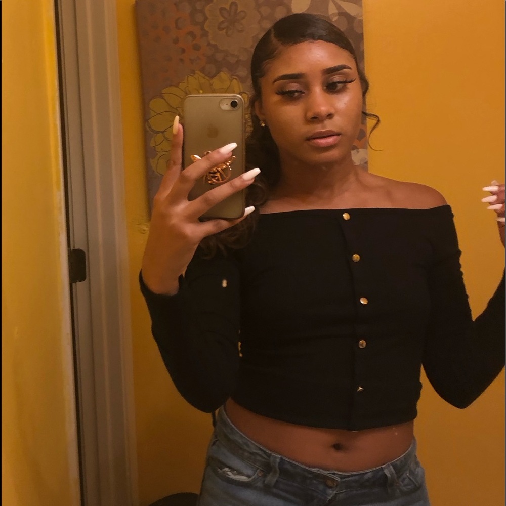 black long sleeve off the shoulder top